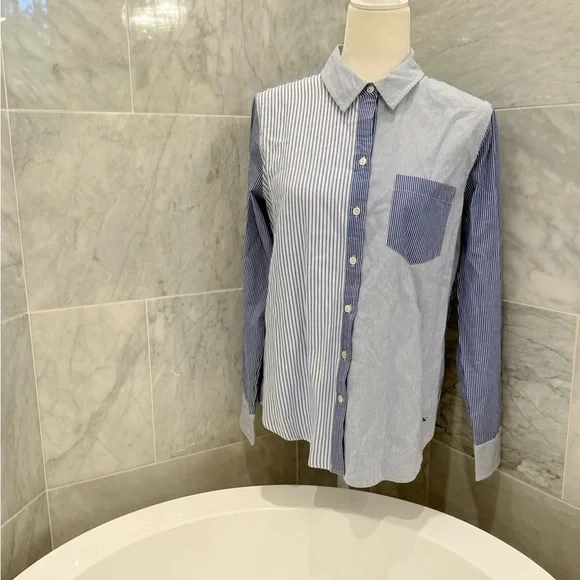 Vineyard Vines Blue White Stripe Mix Cotton Button Up Shirt Size 6 Preppy Classi - Picture 7 of 11